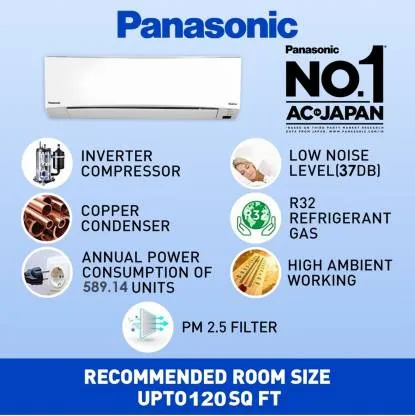 Panasonic CS/CU-NU12XKYWA 1 Ton, 5 Star,  Inverter Compressor,  Smart, Split Air Conditioner