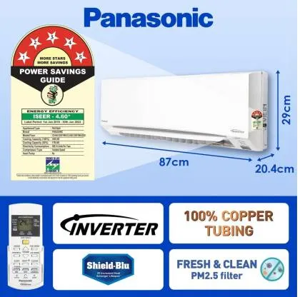 Panasonic CS/CU-NU12XKYWA 1 Ton, 5 Star,  Inverter Compressor,  Smart, Split Air Conditioner