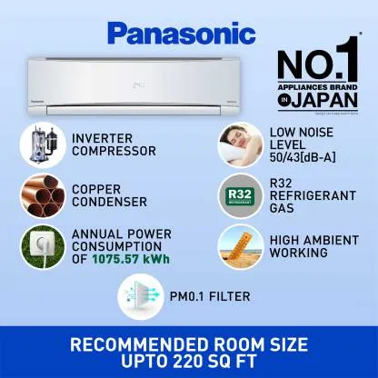 Panasonic CS/CU-NU24YKY4W 2 Ton, 4 Star,  Inverter Compressor,  Smart, Split Air Conditioner