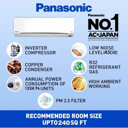 Panasonic CS/CU-SU24XKYWA 2 Ton, 3 Star,  Inverter Compressor,  Smart, Split Air Conditioner