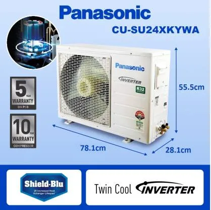 Panasonic CS/CU-SU24XKYWA 2 Ton, 3 Star,  Inverter Compressor,  Smart, Split Air Conditioner