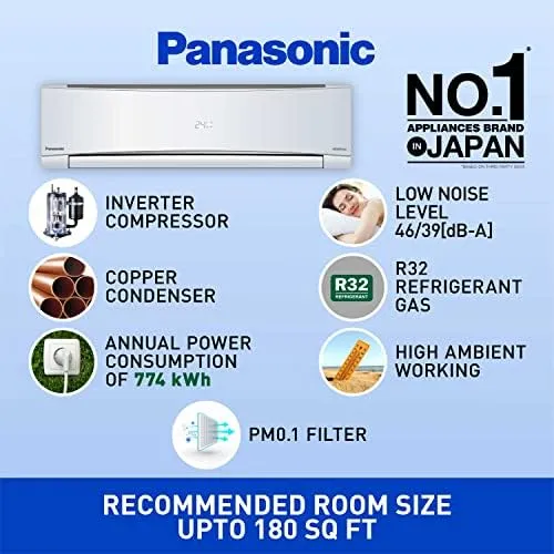 Panasonic CS/CU-NU18YKY5W 1 Ton, 5 Star, Copper Coils, Inverter Compressor, Air Purification, Smart, Split Air Conditioner