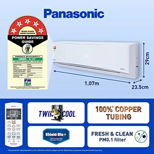 Panasonic CS/CU-NU18YKY5W 1 Ton, 5 Star, Copper Coils, Inverter Compressor, Air Purification, Smart, Split Air Conditioner