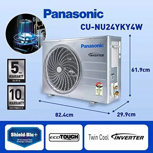 Panasonic CS/CU-NU24YKY4W 2 Ton, 4 Star, Copper Coils, Inverter Compressor, Air Purification, Smart, Split Air Conditioner