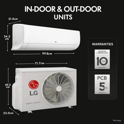 LG RS-Q18CNXE 1.5 Ton, 3 Star, Copper Coils, Inverter Compressor,  Split Air Conditioner