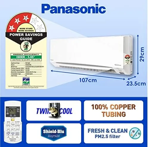 Panasonic CS/CU-SU24XKYWA 2 Ton, 3 Star, Copper Coils, Inverter Compressor,  Smart, Split Air Conditioner