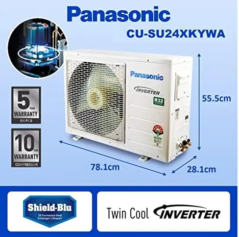 Panasonic CS/CU-SU24XKYWA 2 Ton, 3 Star, Copper Coils, Inverter Compressor,  Smart, Split Air Conditioner