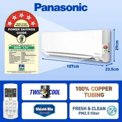 Panasonic CS/CU-NU18XKYWA 1.5 Ton, 5 Star,  Inverter Compressor,  Smart, Split Air Conditioner