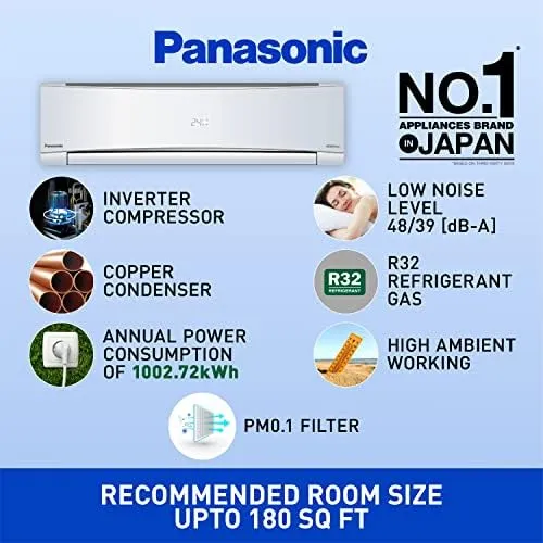 Panasonic CS/CU-SU18YKYWT 1 Ton, 3 Star, Copper Coils, Inverter Compressor, Air Purification, Smart, Split Air Conditioner