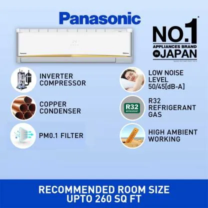 Panasonic CS-QU26ZKYF/CU-QU26ZKYF 2.2 Ton, 4 Star, Copper Coils, Inverter Compressor, Air Purification, Smart, Split Air Conditioner