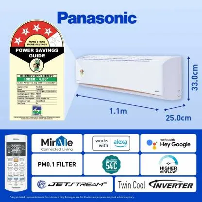 Panasonic CS-QU26ZKYF/CU-QU26ZKYF 2.2 Ton, 4 Star, Copper Coils, Inverter Compressor, Air Purification, Smart, Split Air Conditioner