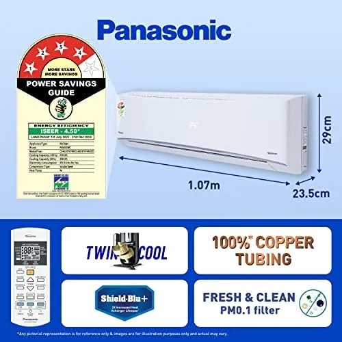 Panasonic CS/CU-NU18YKY4W 1 Ton, 4 Star, Copper Coils, Inverter Compressor, Air Purification, Smart, Split Air Conditioner
