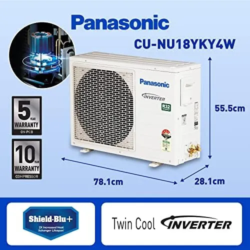 Panasonic CS/CU-NU18YKY4W 1 Ton, 4 Star, Copper Coils, Inverter Compressor, Air Purification, Smart, Split Air Conditioner