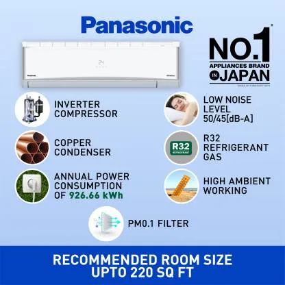 Panasonic CS/CU-ZU24ZKYF 2 Ton, 5 Star, Copper Coils, Inverter Compressor, Air Purification, Smart, Split Air Conditioner