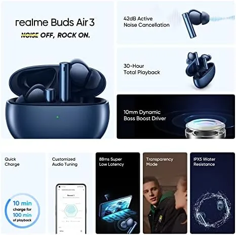 Realme Buds Air 3 Noise Cancellation, Wireless, In Ear Headphone