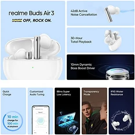 realme Buds Air 3 Noise Cancellation, Wireless, In Ear Headphone