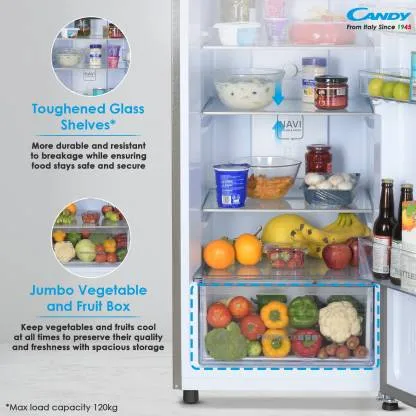 Candy Moonsilver, CDD2652MS 240 L, Double Door, 2 Star, Frost Free, Refrigerator