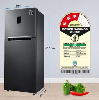 Samsung BLACK DOI, RT34C4523B1/HL 301 L, Double Door, 3 Star, Frost Free,  Convertible Freezer Refrigerator