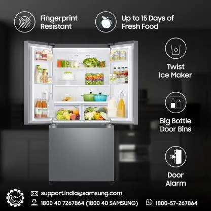 Samsung Refined Inox, RF57A5032S9/TL 580 L, Side by Side,  Frost Free,  Convertible Freezer Refrigerator
