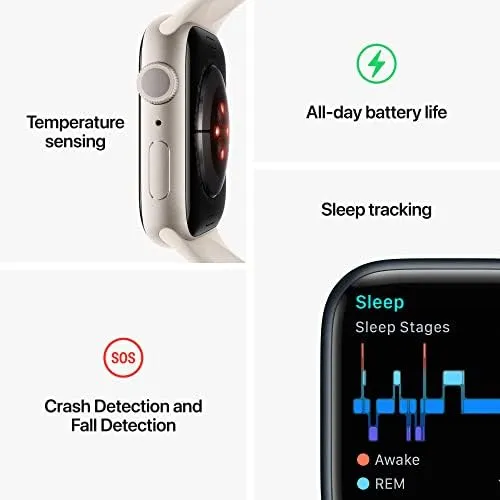 Apple Watch Series 8 [GPS 41 mm] Smart Watch w/Midnight Aluminium Case with Midnight Sport Band. Fitness Tracker, Blood Oxygen & ECG Apps, Always-On Retina Display, Water Resistant 1.61 Inch, Bluetooth Calling, Voice Assistant Smartwatch