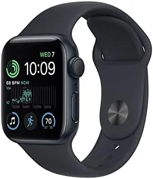 Apple Watch SE (2nd Gen) [GPS 40 mm] Smart Watch w/Midnight Aluminium Case & Midnight Sport Band. Fitness & Sleep Tracker, Crash Detection, Heart Rate Monitor, Retina Display, Water Resistant 1.57 Inch, Bluetooth Calling, Voice Assistant Smartwatch