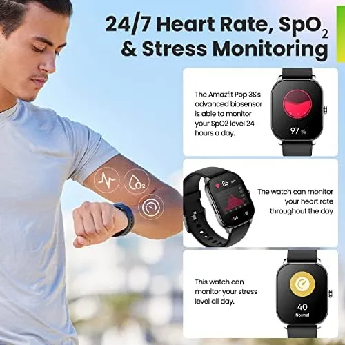 Amazfit Pop 3S 1.96 Inch, Bluetooth Calling, Voice Assistant Smartwatch