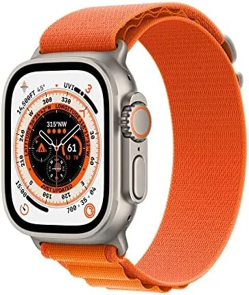 Apple Watch Ultra [GPS + Cellular 49 mm] Smart Watch w/Rugged Titanium Case & Orange Alpine Loop Medium. Fitness Tracker, Precision GPS, Action Button, Extra-Long BatteryLife, Brighter Retina Display 1.93 Inch, Cellular Calling, Bluetooth Calling, Voice Assistant Smartwatch