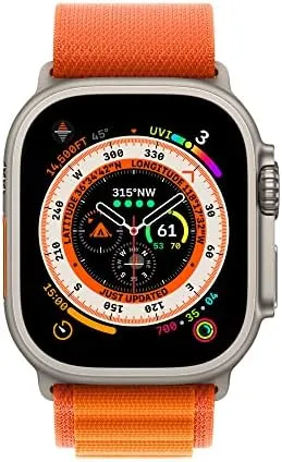 Apple Watch Ultra [GPS + Cellular 49 mm] Smart Watch w/Rugged Titanium Case & Orange Alpine Loop Medium. Fitness Tracker, Precision GPS, Action Button, Extra-Long BatteryLife, Brighter Retina Display 1.93 Inch, Cellular Calling, Bluetooth Calling, Voice Assistant Smartwatch