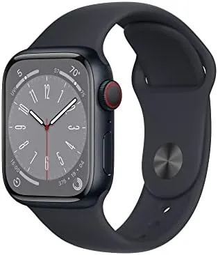 Apple Watch Series 8 [GPS + Cellular 41 mm] Smart Watch w/Midnight Aluminium Case with Midnight Sport Band. Fitness Tracker, Blood Oxygen & ECG Apps, Always- On Retina Display, Water Resistant 1.61 Inch, Cellular Calling, Bluetooth Calling, Voice Assistant Smartwatch