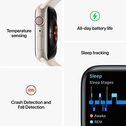 Apple Watch Series 8 [GPS + Cellular 41 mm] Smart Watch w/Midnight Aluminium Case with Midnight Sport Band. Fitness Tracker, Blood Oxygen & ECG Apps, Always- On Retina Display, Water Resistant 1.61 Inch, Cellular Calling, Bluetooth Calling, Voice Assistant Smartwatch