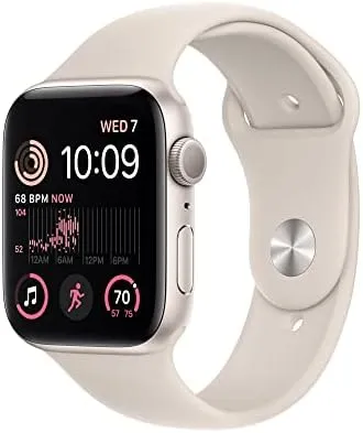 Apple Watch SE (2nd Gen) [GPS 44 mm] Smart Watch w/Starlight Aluminium Case & Starllight Sport Band. Fitness & Sleep Tracker, Crash Detection, Heart Rate Monitor, Retina Display, Water Resistant 1.73 Inch, Bluetooth Calling, Voice Assistant Smartwatch