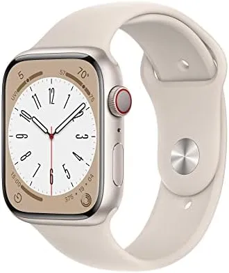 Apple Watch Series 8 [GPS + Cellular 45 mm] Smart Watch w/Starlight Aluminium Case with Starlight Sport Band. Fitness Tracker, Blood Oxygen & ECG Apps, Always- On Retina Display, Water Resistant 1.77 Inch, Cellular Calling, Bluetooth Calling, Voice Assistant Smartwatch