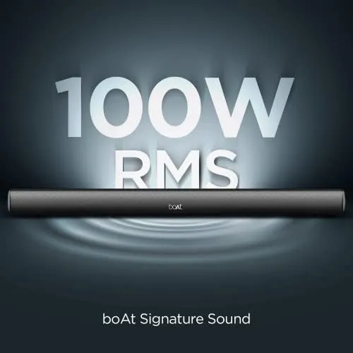boAt Aavante Bar Mystiq Soundbar with 100W RMS Signature Sound, 2.1 CH,Multi-Connectivity Modes,BT v5.3,Wired Subwoofer,EQ Modes,Bass & Treble Control & Remote Control(Pitch Black) 100 Watts, Portable, Soundbar Speaker