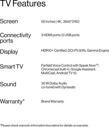 OnePlus 55UC1A00 55 inch, Ultra HD (4K), Smart, LED TV